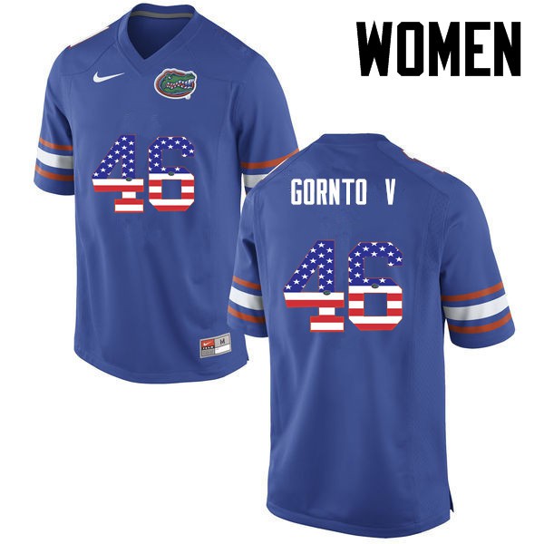 Florida Gators Women #46 Harry Gornto V College Football Jersey USA Flag Fashion Blue